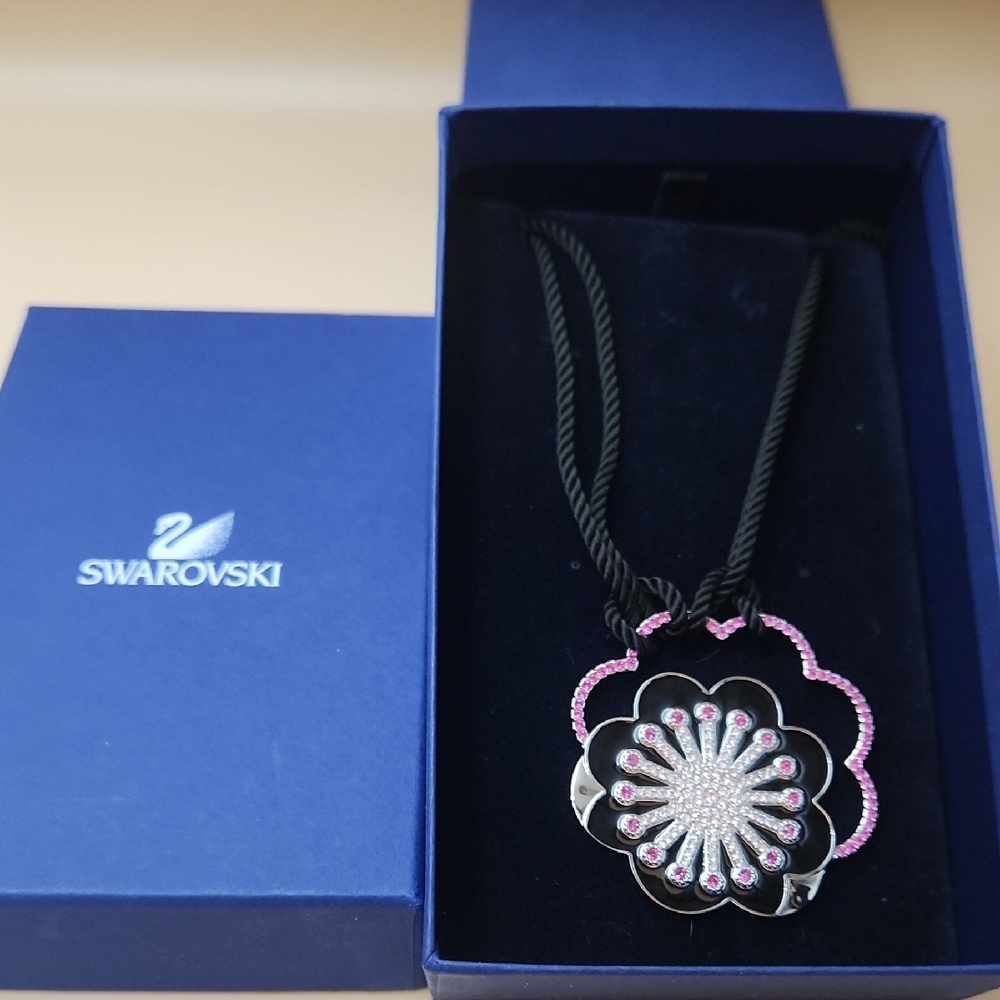 Swarovski Black and Pink Flower Pendant Necklace